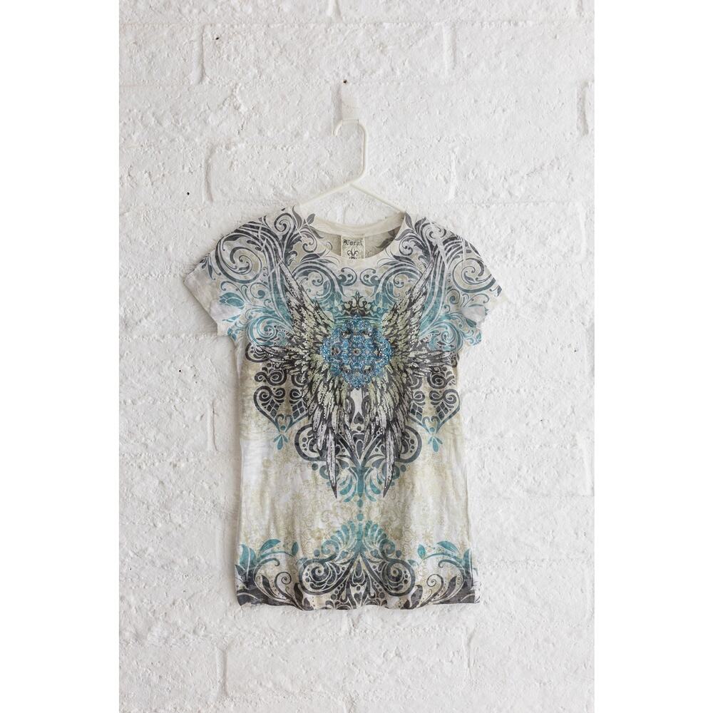 Vocal Rhinestone Angel Wings Graphic Tee Shirt L Y2K Vintage